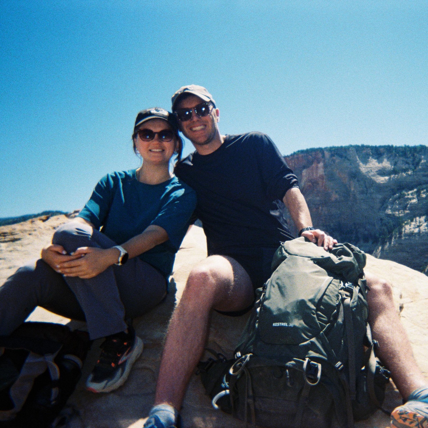 You can't tell, but we are at the top of Angel's Landing in Zion National Park in this photo!