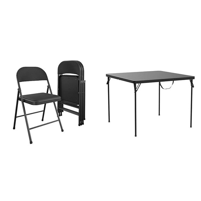CoscoProducts COSCO SmartFold® Fabric Folding Chair, 4-Pack, Black & XL 38.5" Fold-in-Half Card Table w/Handle, Black, Indoor & Outdoor, Portable, Wheelchair Accessible, Camping