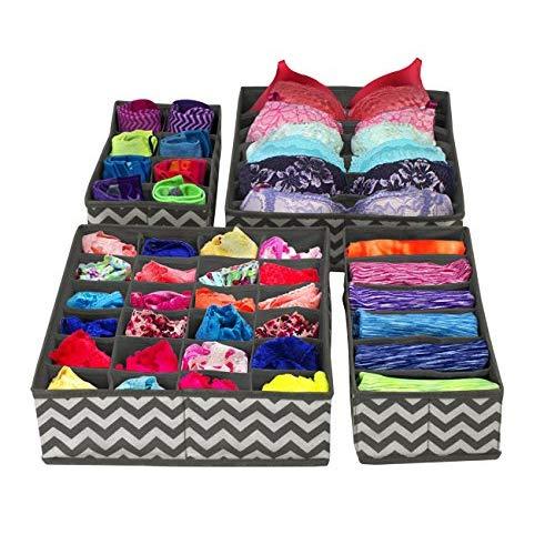 Sorbus Set of 4 Foldable Drawer Dividers, Storage Boxes, Closet Organizers, Under Bed Organizer (Gray Chevron Pattern)