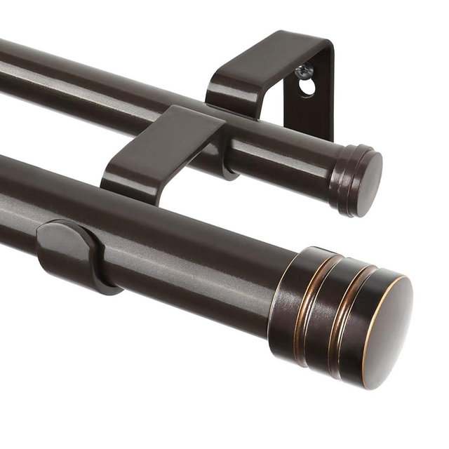 TONIAL1 Inch Double Curtain Rods for Windows 48 to 84 Inches, Heavy Duty Decorative Drapery Rod 32 to 86 Inches with Classic Cap Finial, Bronze