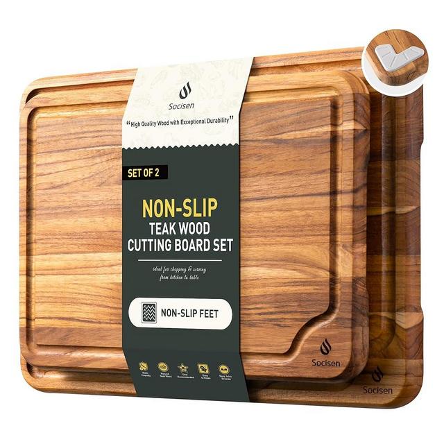 2 Pack Teak Cutting Board for Kitchen Wooden Chopping Board Charcuterie Board Non Slip Over Sink NOT Bamboo Stainless Steel Titanium Acrylic Acacia Olive Glass Plastic Silicone Metal