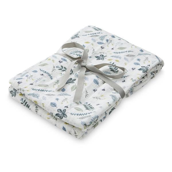 Cam Cam Light Muslin Swaddle in Pressed Leaves Blue