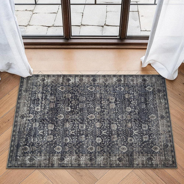 Bloom Rugs Washable Non-Slip 2' x 3' Rug - Black/Brown Traditional Oriental Area Rug for Living Room, Bedroom, Dining Room, and Kitchen - Exact Size: 2' x 3'