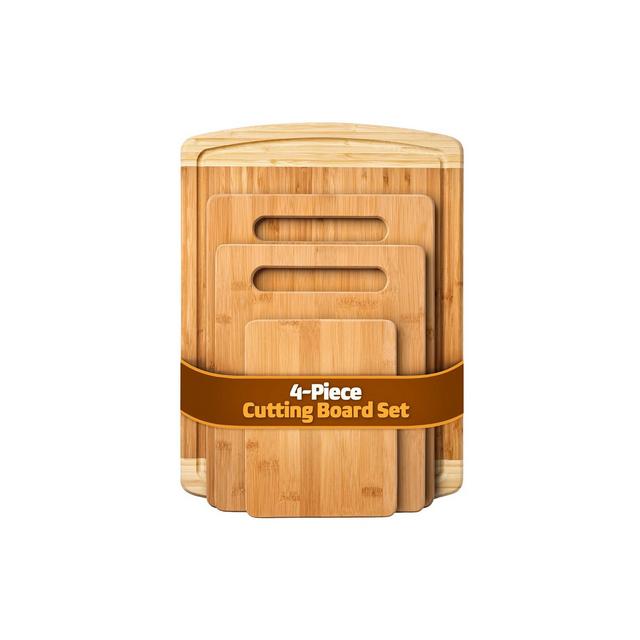 Bamboo Wood Cutting Board Set - Chopping Board with Juice Groove for Meat, Cheese & Vegetables - Butcher Block, Cheese & Charcuterie Board