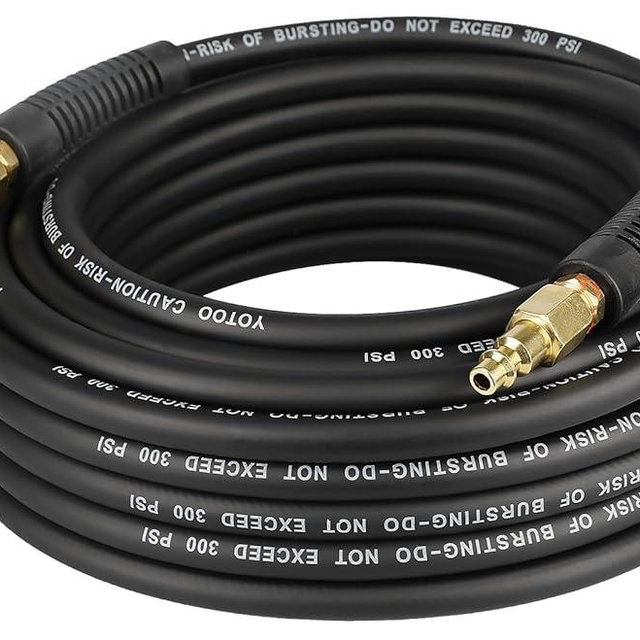 YOTOO Hybrid Air Hose, 1/4-Inch by 50-Feet 300 PSI Heavy Duty Air Compressor Hose, Lightweight, Kink Resistant, All-Weather Flexibility with 1/4" Industrial Air Fittings and Bend Restrictors, Black