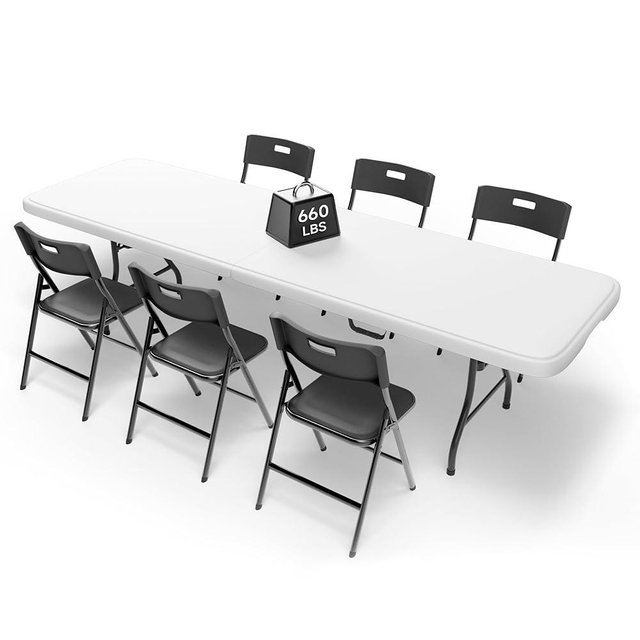 Ortus Collective 8FT Folding Table Set with 6 Chairs – Heavy-Duty 660 lb Table & 330 lb Chairs, Portable Folding Furniture Bundle for Camping, Parties, Indoor & Outdoor Use