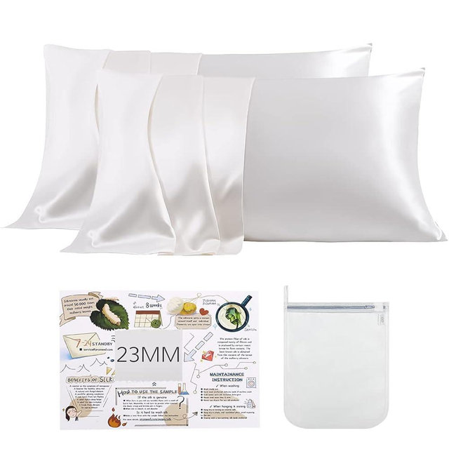 PROMEED White Silk Pillowcase 2 Pack for Hair and Skin, Both Sides 100% 23 Momme Mulberry Silk Pillow Case Set of 2 with Hidden Zipper, Soft and Breathable (Standard 20"x26", White)