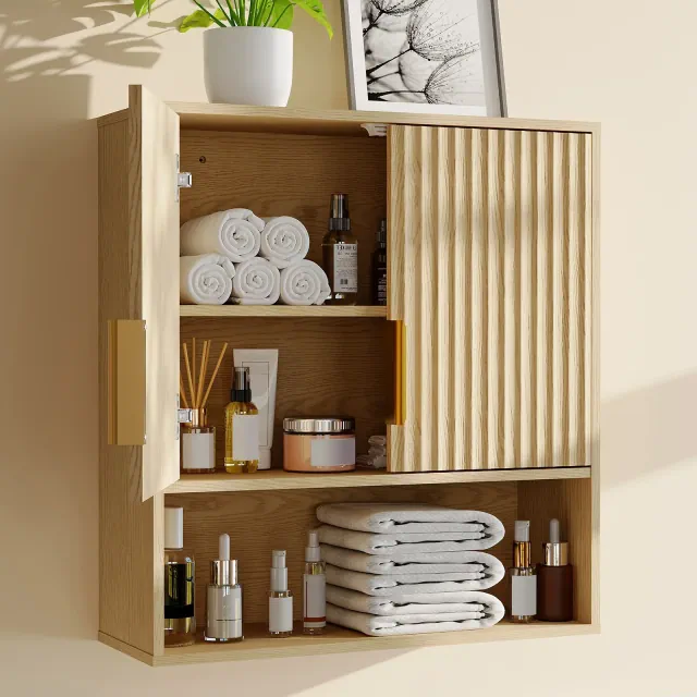 Wall Mounted Bathroom Storage Cabinet, 2-Tier over the Toilet Organizer, Waterproof Wooden Cabinet for Bathroom, Kitchen, Living Room
