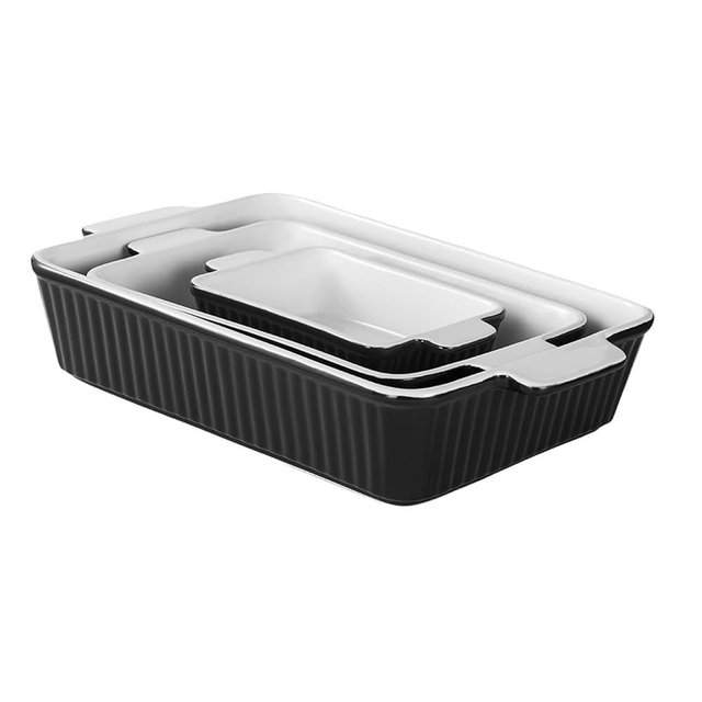 XHQHSZ Casserole Dishes for Oven, Porcelain Baking Dishes, Ceramic Bakeware Sets of 3, Rectangular Lasagna Pans Deep with Handles for Baking Cake Kitchen ﻿ (black)