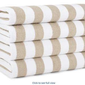 Arkwright California Cabana Stripe Beach Towel - Pack of 4, Large Soft Quick Dry 100% Cotton Terry Towels Set for Pool, Swim, and Hot Tub, Oversized 30 x 70 in, Beige