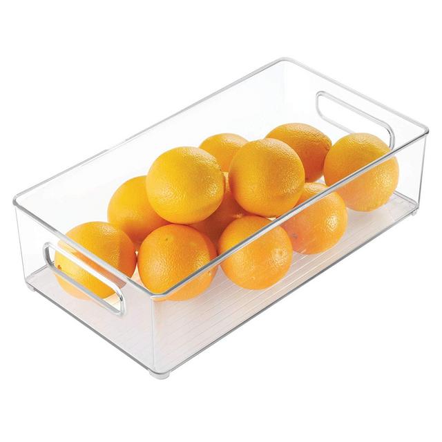 InterDesign Plastic Portable Deep Storage Bin with Handles for Organizing Refrigerator, Freezer, Pantry, BPA-Free, 8" x 4" x 14.5", Clear