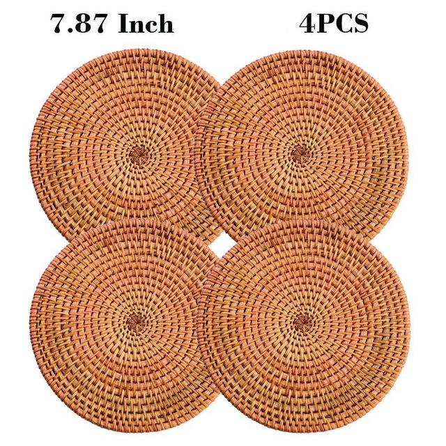 Rattan Trivets for Hot Dishes,Kitchen Hot Pads for Coutertops,Pots and Pans,Decorative Woven Wood Place Mats for Dining Table,Set of 4 Heat Resistant Holders,Round Diameter 7.87" (Natural Gold)
