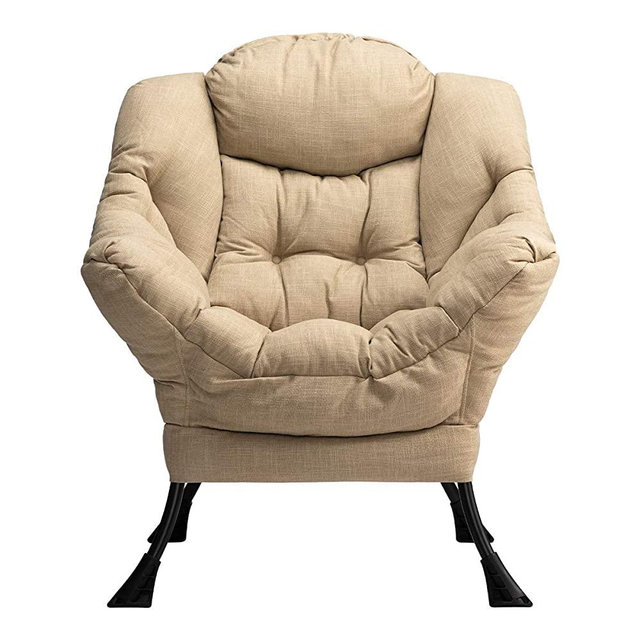 HollyHOME Modern Cotton Fiber Fabric Lazy Chair, Accent Contemporary Lounge Chair, Single Steel Frame Leisure Sofa Chair with Armrests and A Side Pocket, Thick Padded Back, Coffee