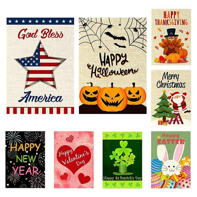 WATINC 8 Pack Seasonal Garden Flags for Happy St. Patrick's Day Welcome Easter Holiday Decorations Double Sided Burlap House Flag for Outdoor Yard 12.4 x 18.2 Inch