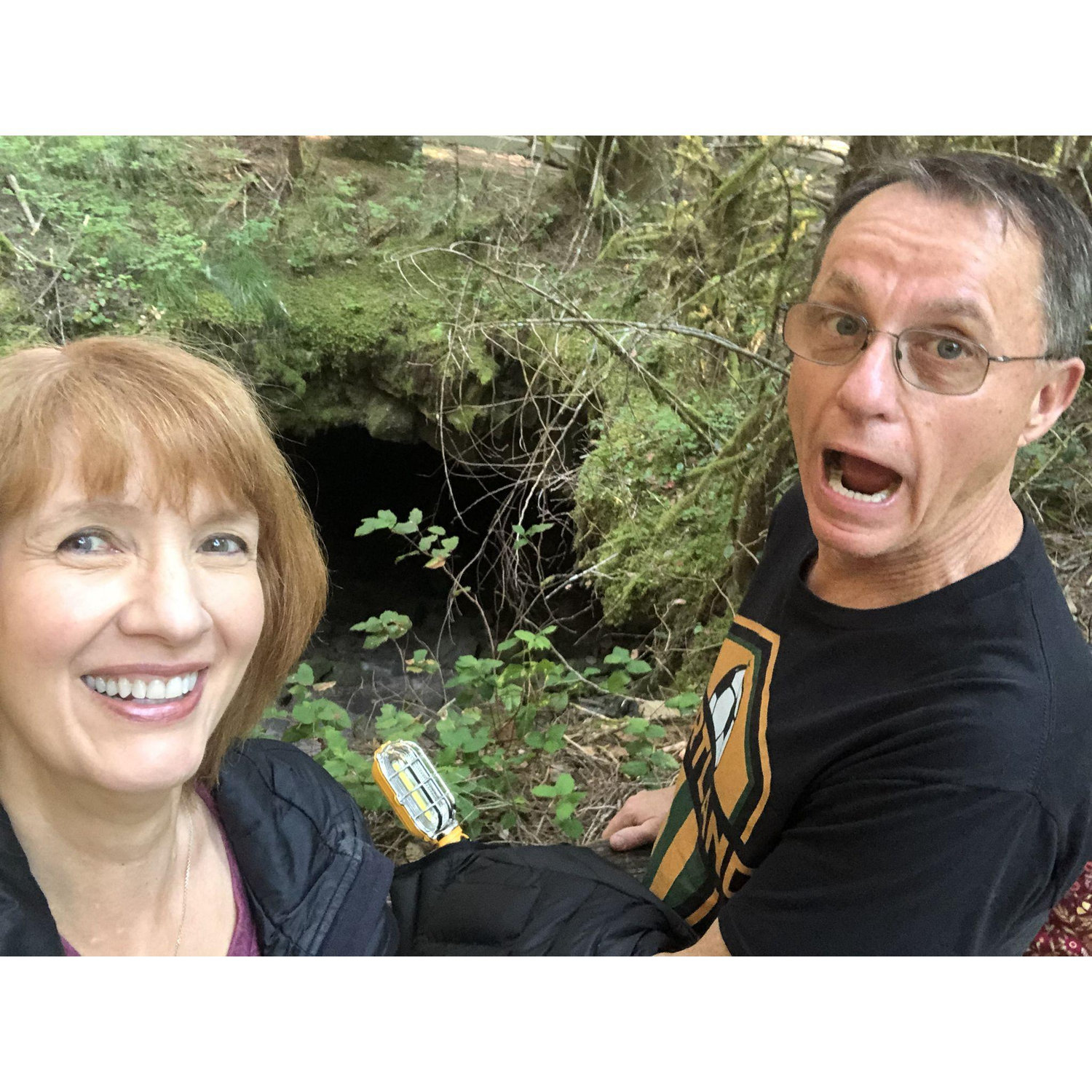 Getting ready to go underground to explore the very dark, cold, and spooky Ape Cave in Washington.