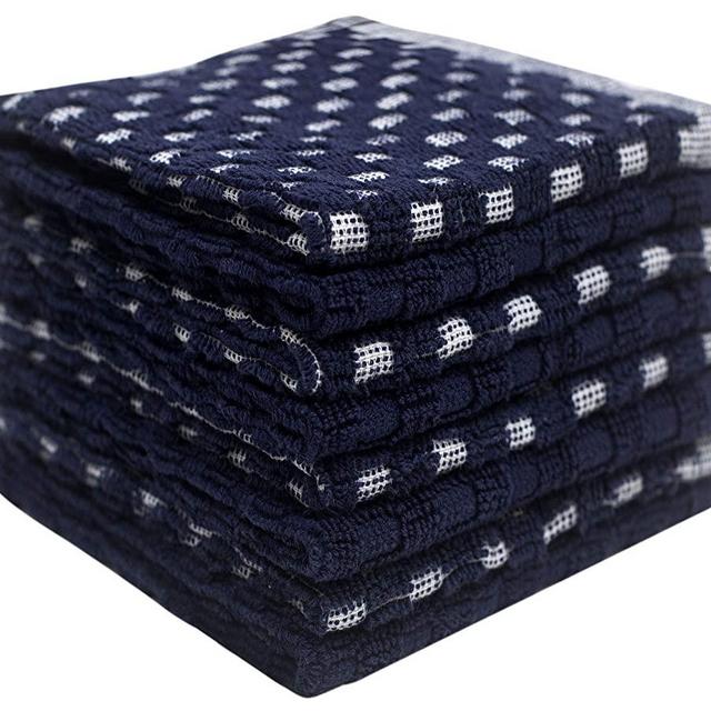 Premium Dish Cloths Set (12”x 12”, 8 Pack) – Cotton Kitchen Dish Cloth Towels - 4 pcs Yarn Dyed + 4 Solid – Chess Design – 380 GSM Highly Absorbent DishTowels Set with Hanging Loop – Blue