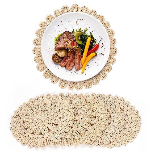 GENMOUS 13" Round Woven Placemats Set of 6, Corn Husk Natural Braided Table Place Mats, Boho Rattan Wicker Charger Plates for Home Farmhouse Wedding Thanksgiving Christmas Spring Holiday