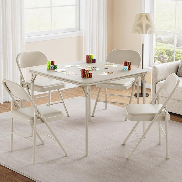 IDEALHOUSE Folding Portable Card Table and Foldable Chair Set of 5,PU Upholstered Foldable Chairs and Table with Metal Frame,Suitable for Dining Room, Living Room, Office, Camping
