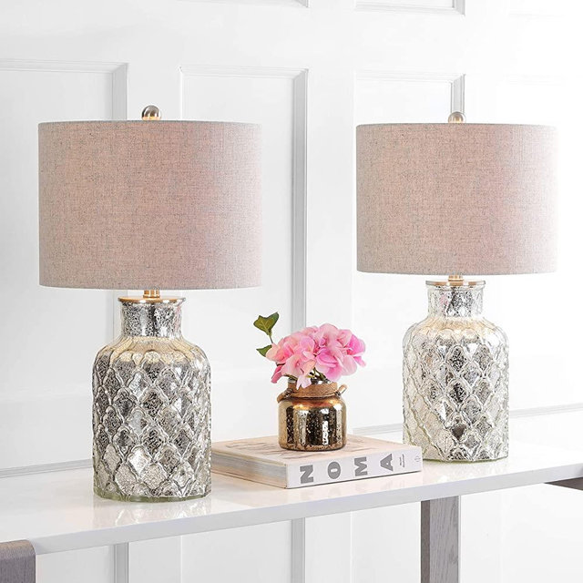 JONATHAN Y JYL1075A-SET2 Alvord 24.5" LED Glass Lamp Contemporay,Transitional for Bedroom, Living Room, Office, College Dorm, Coffee Table, Bookcase, Mercury Silver, 2 Piece