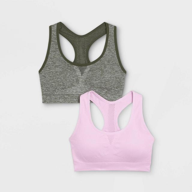 Women's Light Support Seamless 2pk Racerback Bra - All in Motion™ Calm Violet/Olive Heather S
