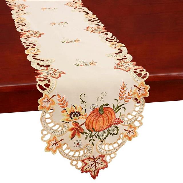 Simhomsen Thanksgiving Harvest Pumpkins Table Runners for Autumn Or Fall Decorations, Embroidery (14 × 69 Inches)