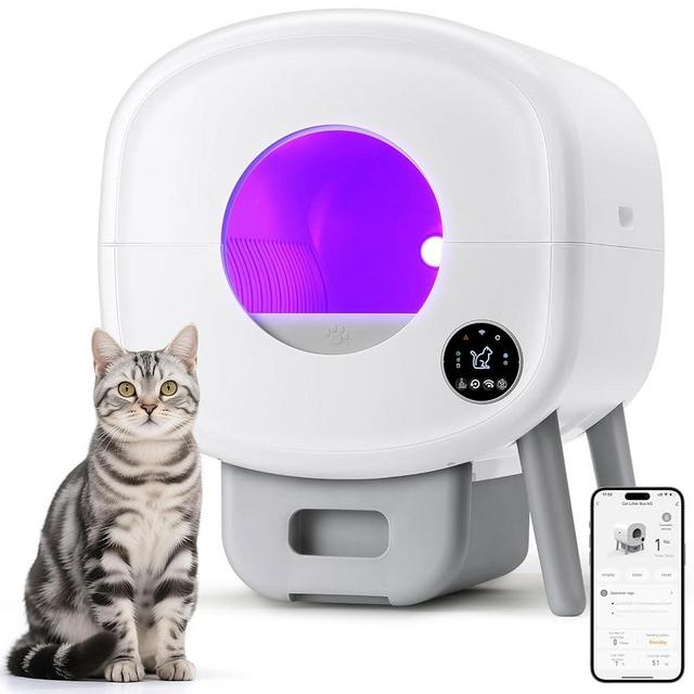 TAYACICY Self Cleaning Litter Box,Large Capacity Automatic Cat Litter Box Self Cleaning for Multiple Cats with App Control and Safety Protection,2 Roll Litter Bags,White