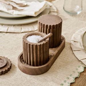 Antiqued Wood Scalloped Pinch Pot Set