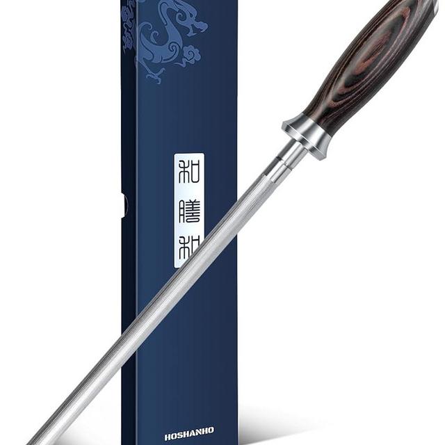 HOSHANHO Honing Rod,10 Inch Professional Kitchen Knife Sharpener Rod, Japanese High Carbon Knife Sharpening Steel with Ergonomic Pakkawood Handle, Ideal for All Chef Knives