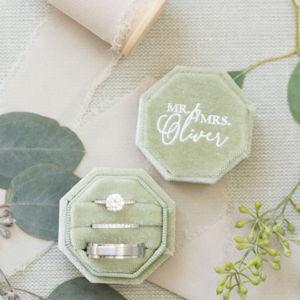 Triple Slot Octagon Velvet Ring Box | Custom Wedding Ring Box | Engagement Ring Box | Triple Slot | Modern Ring Box | Engagement Gift - Sage/Triple, White