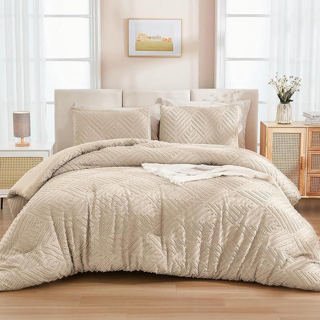 Andency Khaki Boho Comforter Set King Size, 3 Pieces Bedding Set & Collections, Farmhouse Tufted Fluffy Bedding Comforter Sets for King Bed (1 Comforter 104x90In, 2 Pillowcases)