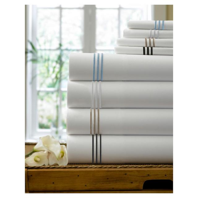 Full/Queen Triple Line Solid Fitted Sheet Black - Cassadecor