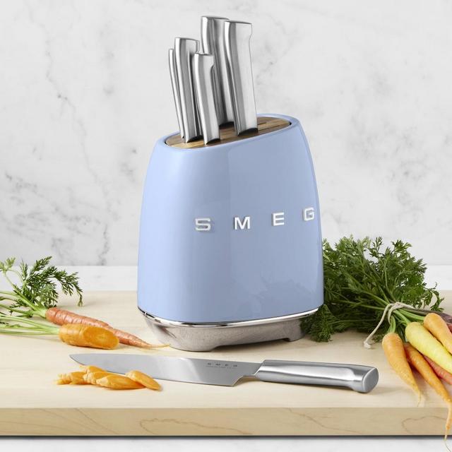 Smeg 6-Piece Knife Block Set, Pastel Blue