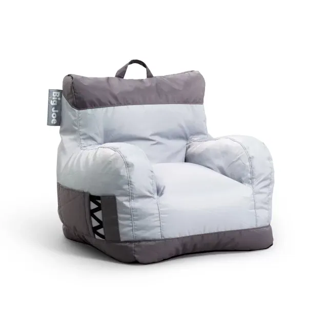 Big Joe Dorm Bean Bag Chair with Drink Holder and Pocket, Durable Polyester Nylon Blend, Two Tone Gray