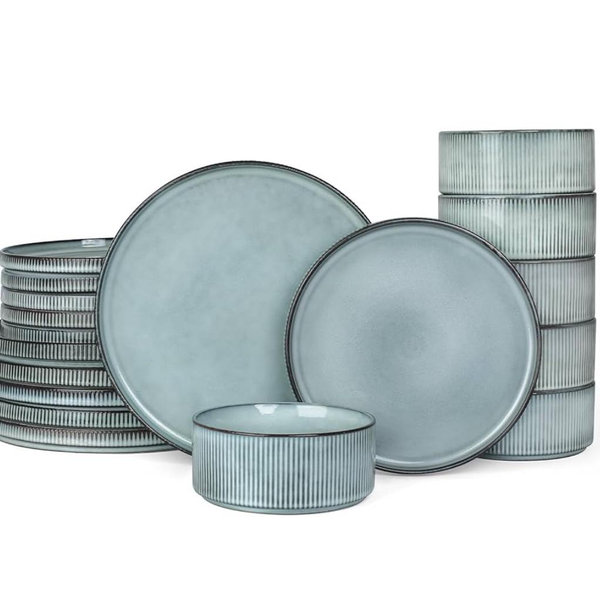 Smoky Blue Famiware Sets for 6, 18-Piece Kitchen Dish Sets--