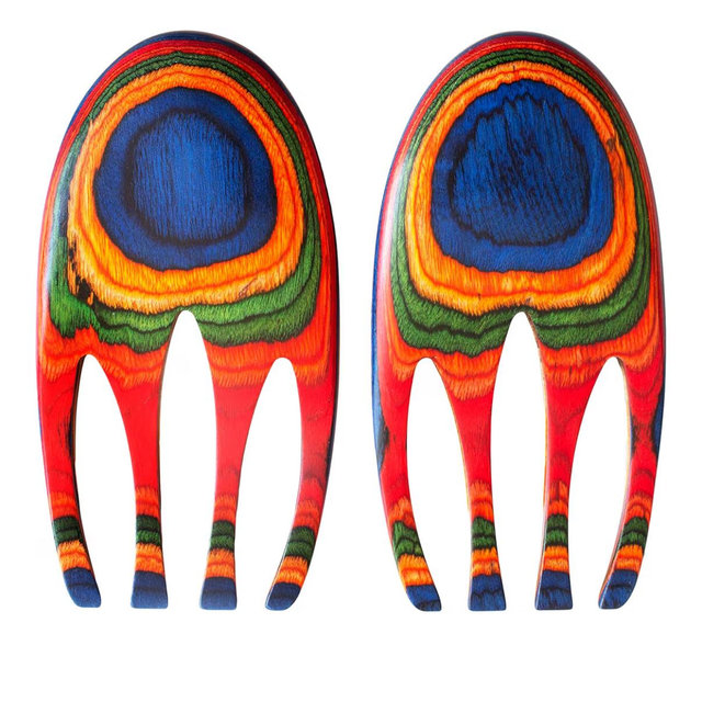 Totally Bamboo Baltique Marrakesh Collection Salad Hands Serving Utensil Set, Colorful Wooden Salad Servers