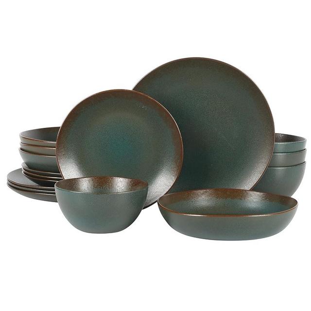 Bloomhouse - Oprah's Favorite Things - Palermo Sun Double Bowl Stoneware Reactive Glaze Plates and Bowls Dinnerware Set - Agave Blue, Service for Four (16pcs)