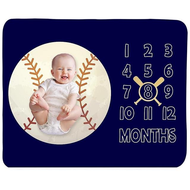 Baby Monthly Milestone Blanket Boy - Newborn Month Blanket Unisex Neutral Personalized Shower Gift Baseball Sports Nursery Decor Photography Background Prop with Frame Large 51''x40''