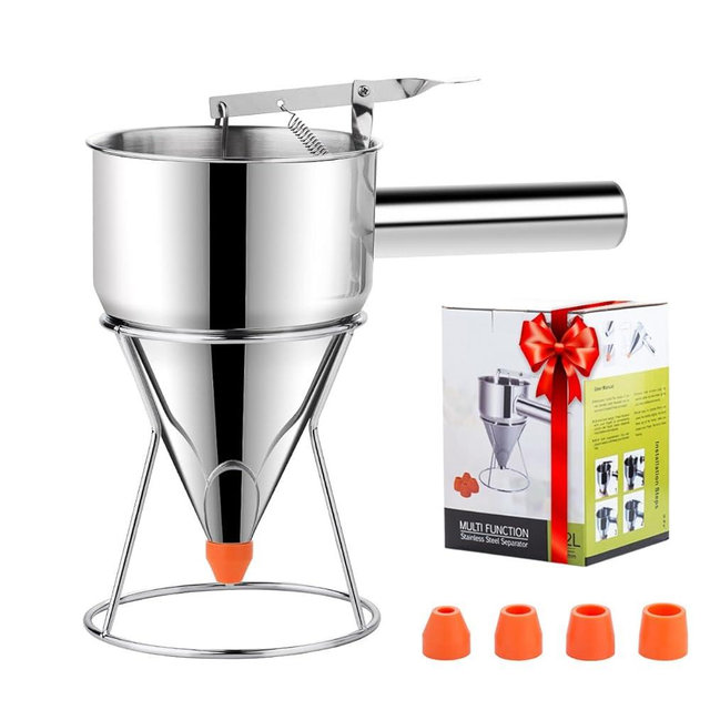 Choxila 20oz Pancake Batter Dispenser, Stainless Steel 4 Caliber Funnel Cake Dispenser with Stand Great for Pancakes, Cupcakes and Baked Goods