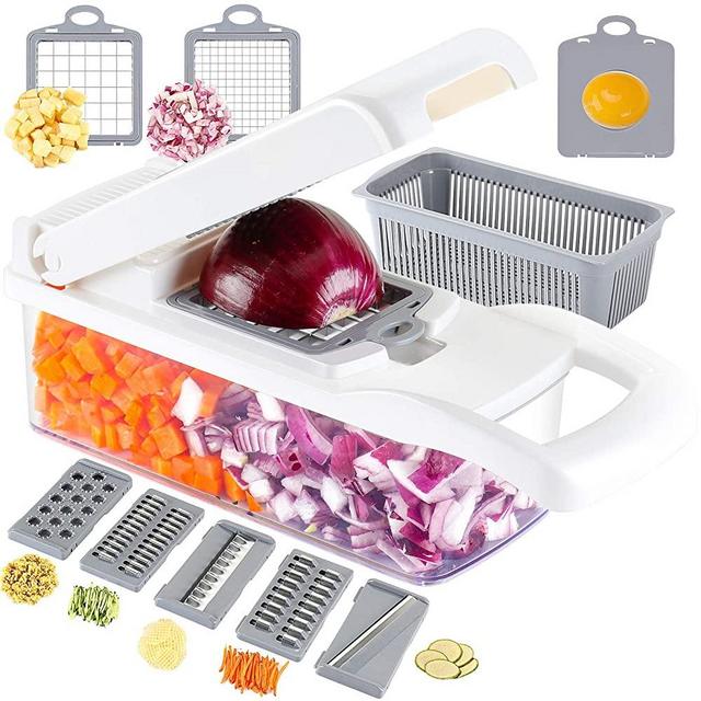 Ourokhome Onion Chopper Vegetable Dicer - 7 Blades Mandolin Slicer Pro Cutter with Egg Separator and Drain Basket(White)…