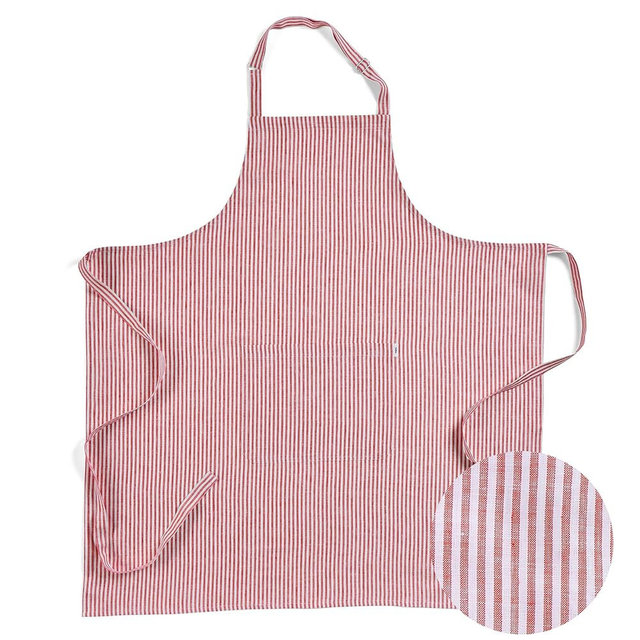 Solino Home 100% Pure Linen Striped Apron for Women & Men - Full Midi Bib Apron Adjustable Neck Strap with Center Pockets