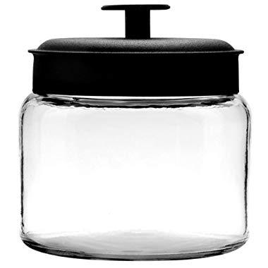 Anchor Hocking Montana Glass Jars with Fresh Sealed Lids, Black Metal, 48 oz (Set of 4) - 96710