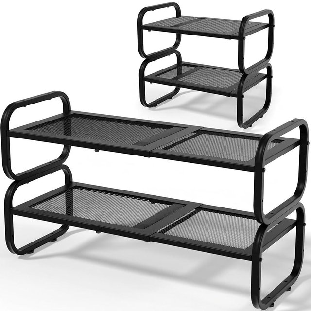 HDDTTZ 2 Tier Shoe Rack - Expandable Shoe Organizer for Closet, Adjustable Metal Shoe Shelf Storage, Stackable Long Shoe Stand Holder for Garage, Entryway, Door Entrance