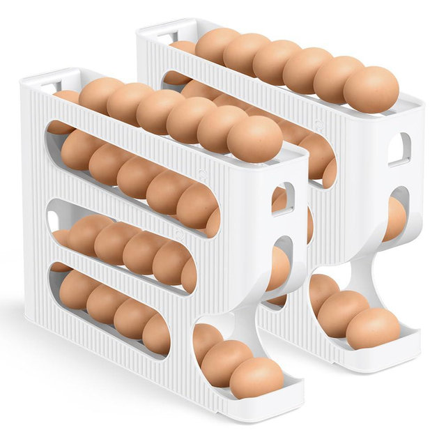 Egg Holder for Fridge, Automatic Rolling Egg Dispenser for Refrigerator, Countertop, Kitchen - Space-saving Egg Roller/Organizer/Storage/Container/Tray for Fridge - 2 Packs for 56 Large Size Eggs