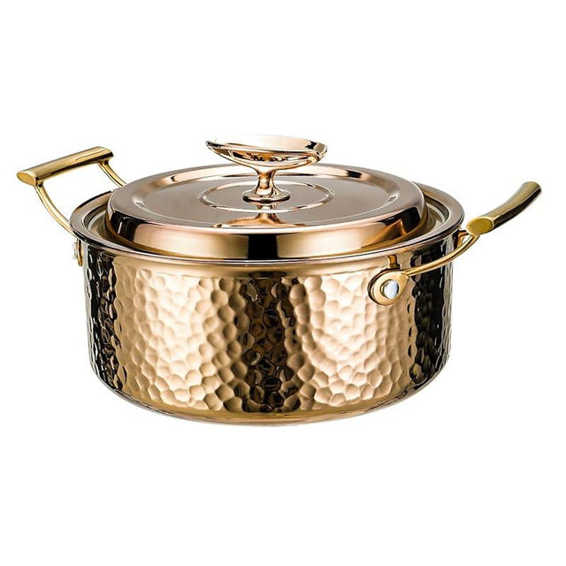 DAEDALUS Pro 7.5QT Stock Pot with Lid Hammered Copper Clad & 2.3mm Tri-Ply Core 3X Thicker Heavy Duty for Home or Restaurant Use Induction, Oven & Dishwasher Safe Rose Gold