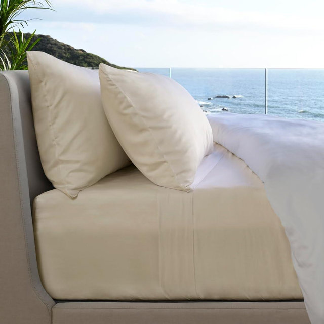 Cariloha Resort 4-Piece Sateen Sheet Set | Coconut Milk | Queen | Viscose Material | Allergy Resistant, Naturally Thermal-Regulating, Extra Soft Cooling Sheets for Hot Sleepers