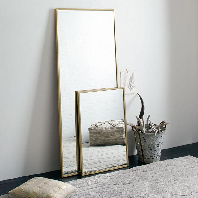 Metal Framed Floor Mirror, Antique Brass