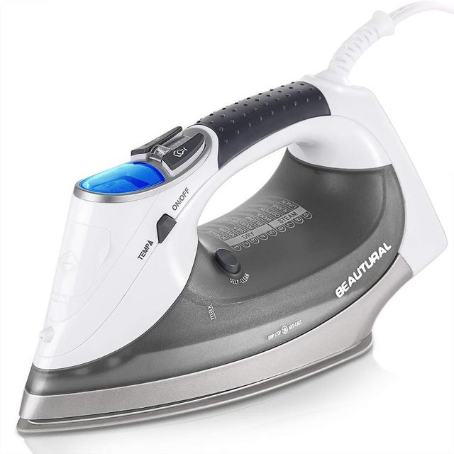 1byone - Beautural 1800-Watt Steam Iron with Digital LCD Screen, Double Ceramic Coated Soleplate, 3-Way Auto-Off, 100% Safe, 9 Preset Temperature and Steam Settings for Variable Fabric