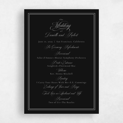 Black Wedding Program - Sydney