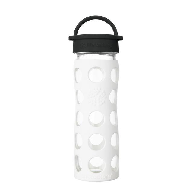 Lifefactory 16-Ounce BPA-Free Glass Water Bottle with Classic Cap and Protective Silicone Sleeve, Optic White
