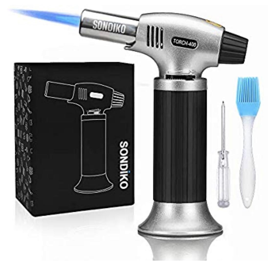 Sondiko Culinary Torch, Blow Torch Refillable Kitchen Butane Torch Lighter with Safety Lock and Adjustable Flame for Desserts, Creme Brulee, BBQ and Baking(Butane Gas Not Included)